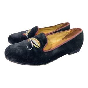 Stubbs & Wooten Black Velvet Trout Fly Slipper Loafer Women size 7.5